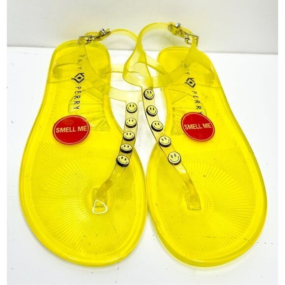 Katy Perry Sandals Womens Size 6 Yellow Jelly Shoes Smiley Face - Picture 1 of 8